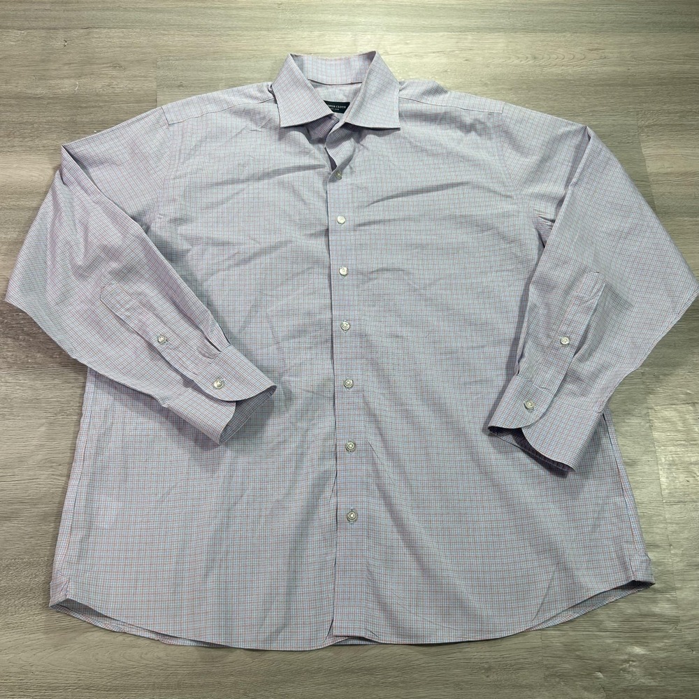 Proper Cloth Shirt Mens XL 17 34/35 Blue Check Heithecker Slim Fit Dress